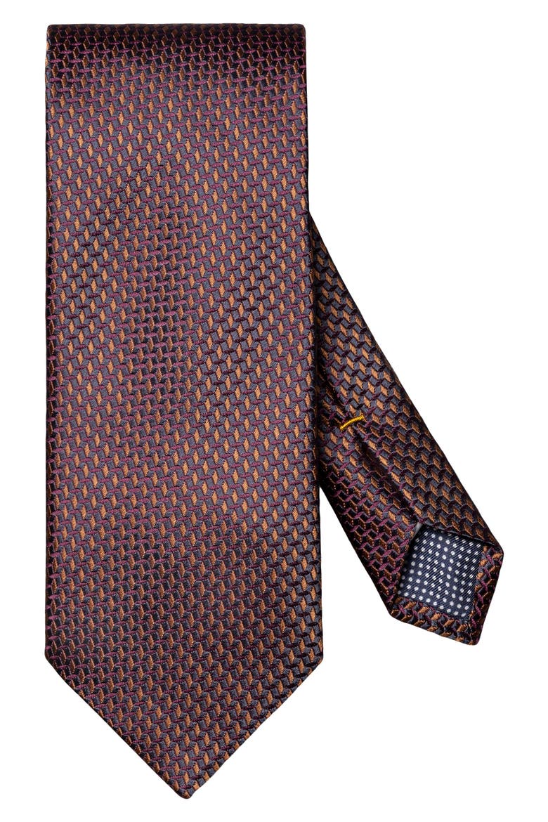 Micro Geometric Woven Silk Tie, Main, color, MEDIUM BROWN