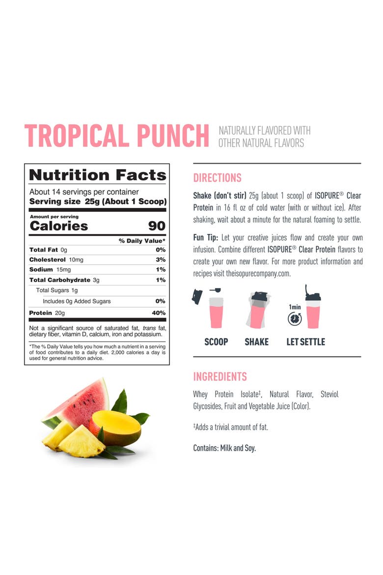 Clear Low Carb Whey Protein Isolate Powder Tropical Punch, Alternate, color, None