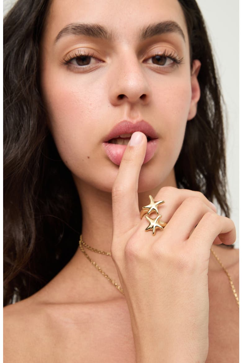 Gold-Tone Double Star Ring, Alternate, color, Gold