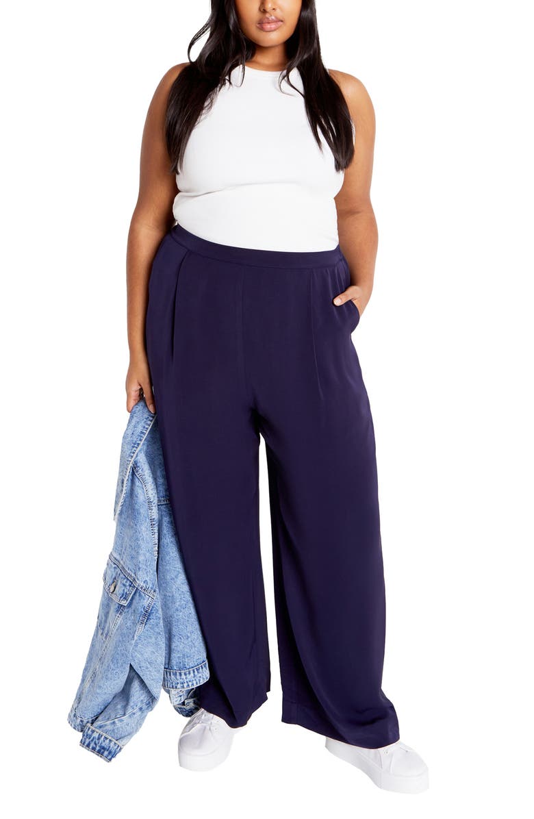City Chic Brigitta Pull-On Wide Leg Pants, Alternate, color, Navy