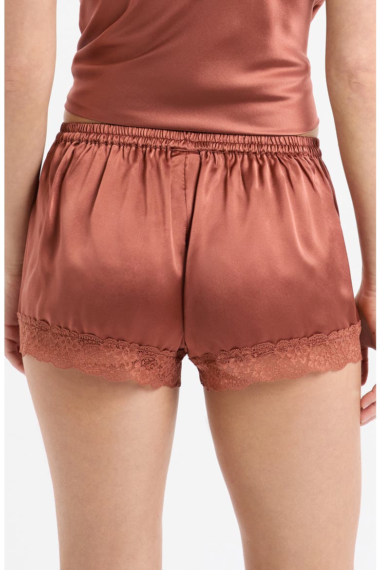 Milky Lace Trim Washable Silk Satin Pajama Shorts, Alternate, color, DUNE