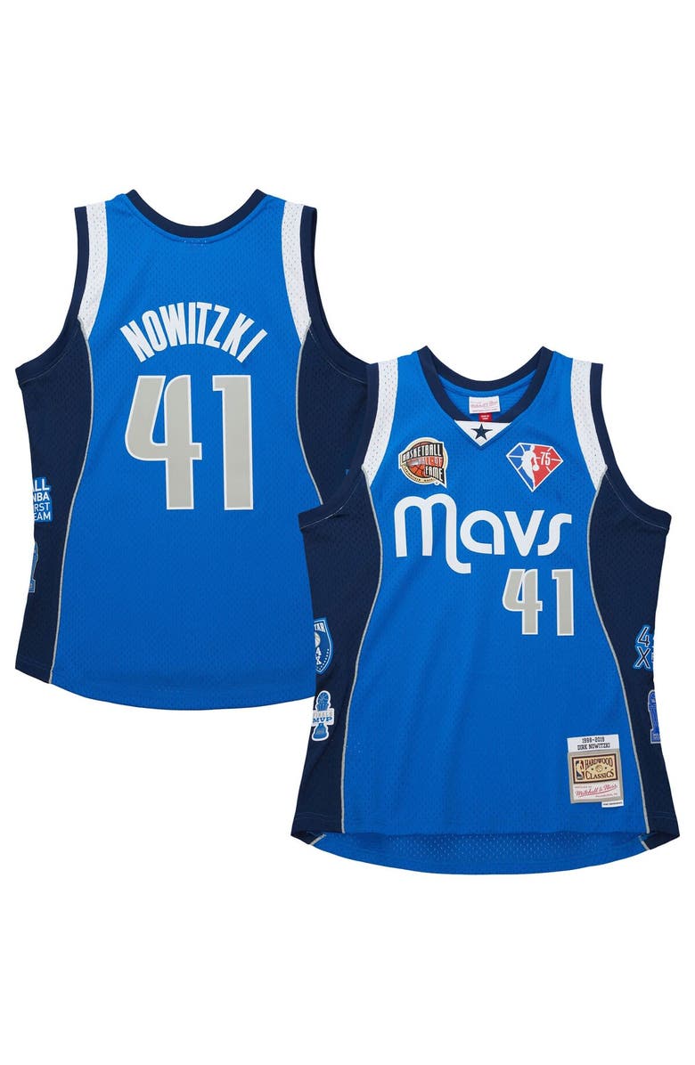 Mitchell & Ness Unisex Mitchell & Ness Dirk Nowitzki Blue Dallas Mavericks Hall of Fame Class of 2023 Throwback Swingman Jersey, Alternate, color, 