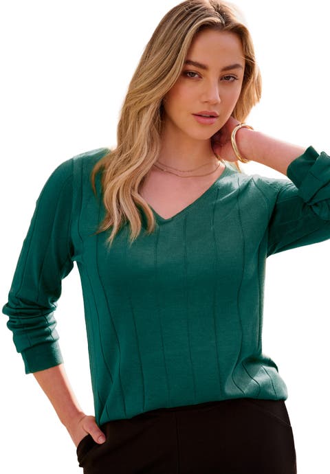 Plus Size Drop Needle V Neck Lightweight Sweater Knit
