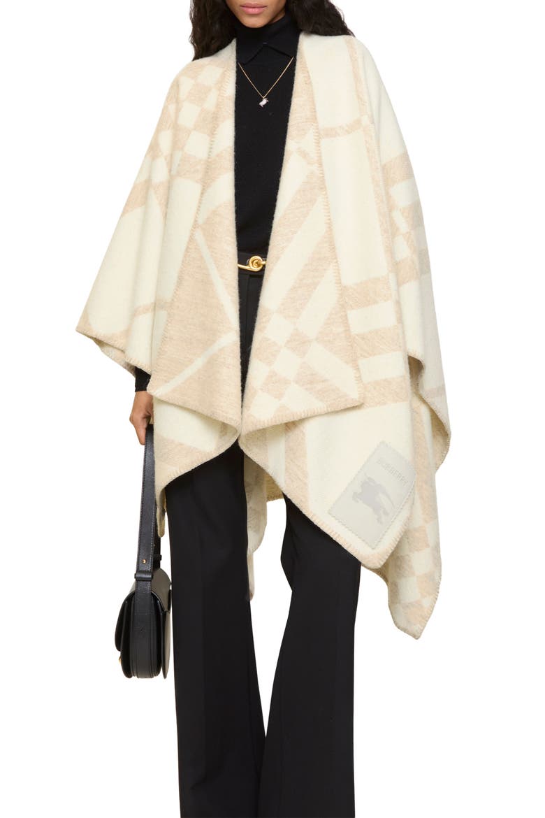 Check Wool & Cashmere Cape, Main, color, CALICO BEIGE