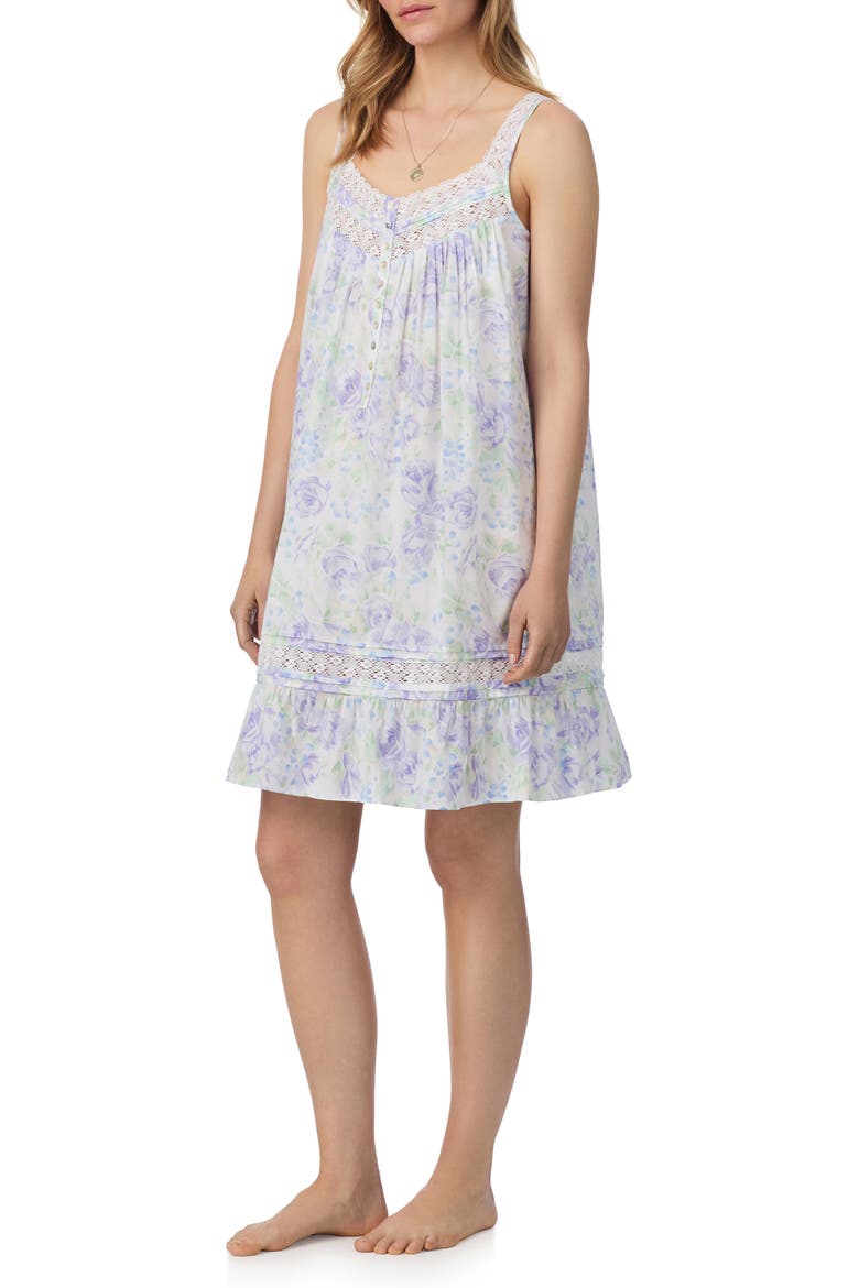Short Cotton Chemise, Alternate, color, WHITE LILAC