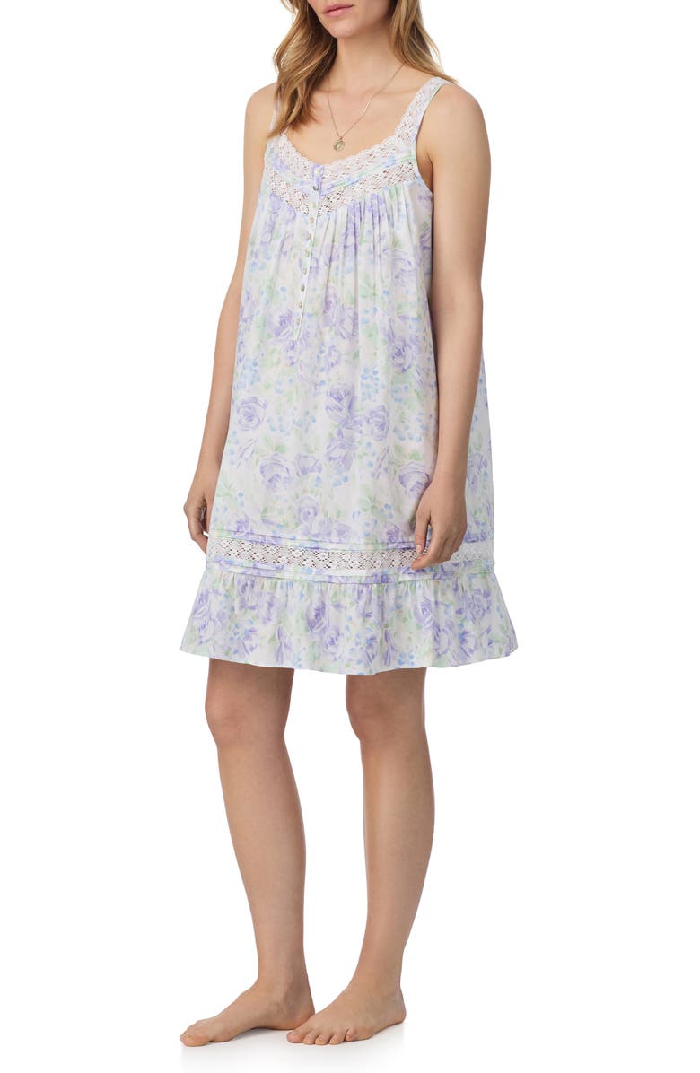 Eileen West Short Cotton Chemise, Alternate, color, White Lilac