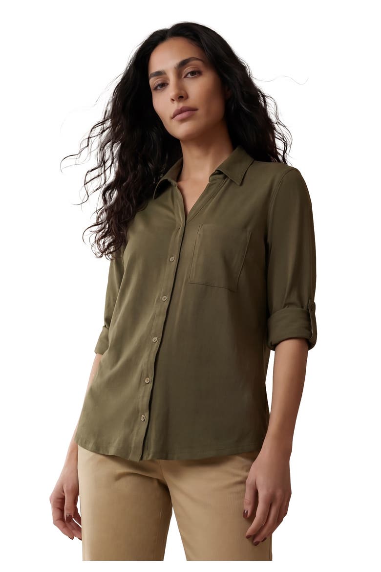 Collar Roll Tab Top, Main, color, DARK OLIVE GREEN