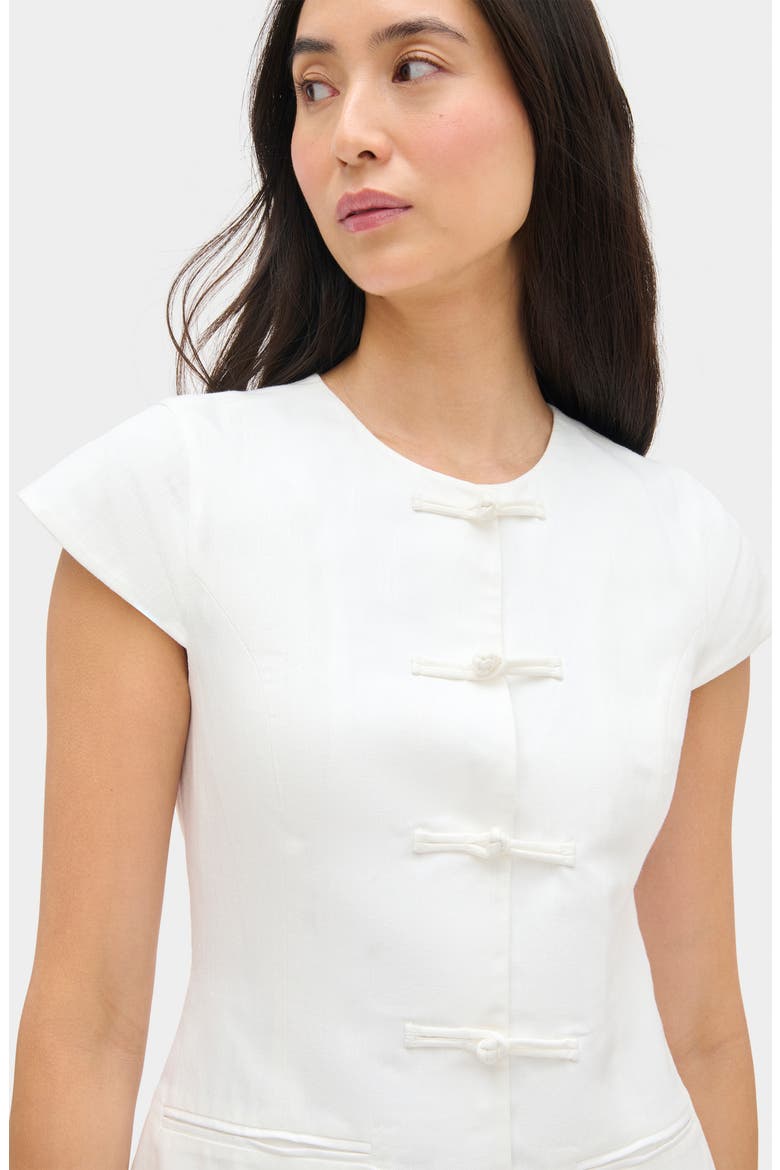 Jennie Cap Sleeve Cotton & Linen Minidress, Alternate, color, WHITE