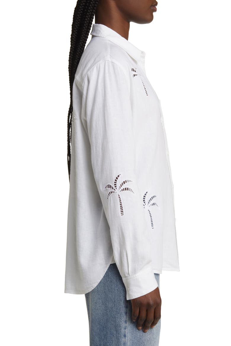 Charli Palm Eyelet Linen Blend Button-Up Shirt, Alternate, color, WHITE PALM TREE EYELET