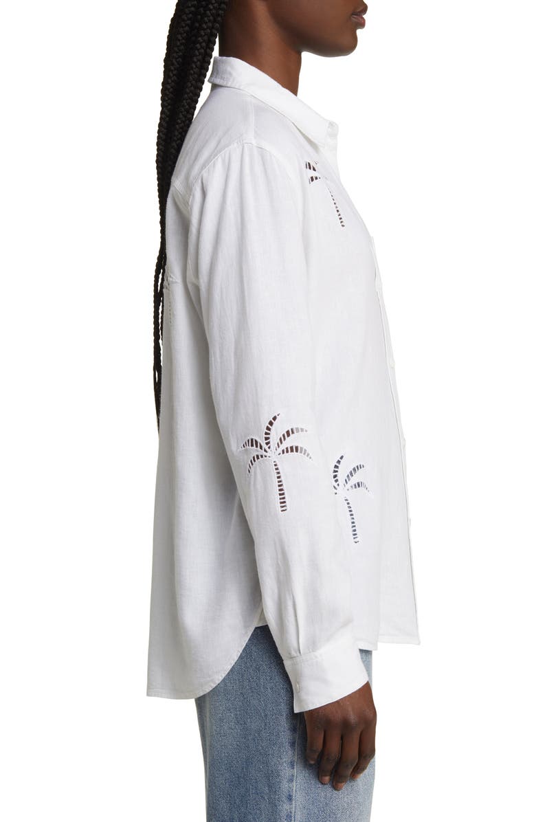 Rails Charli Palm Eyelet Linen Blend Button-Up Shirt, Alternate, color, White Palm Tree Eyelet