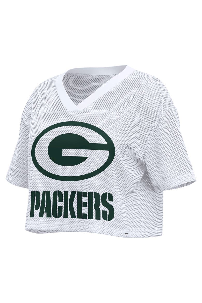 Women's Fanatics White Green Bay Packers Oversized Mesh Cropped V-Neck Jersey, Alternate, color, White