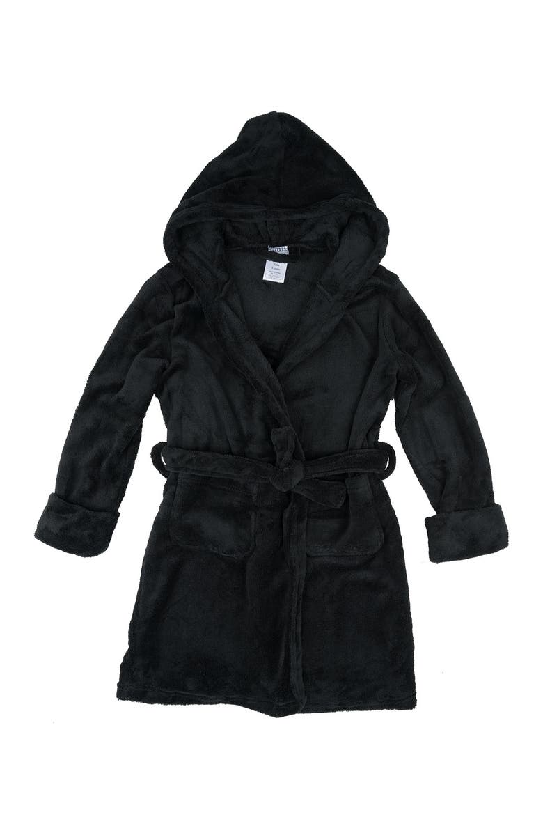 Leveret Black Fleece Hooded Robe, Main, color,