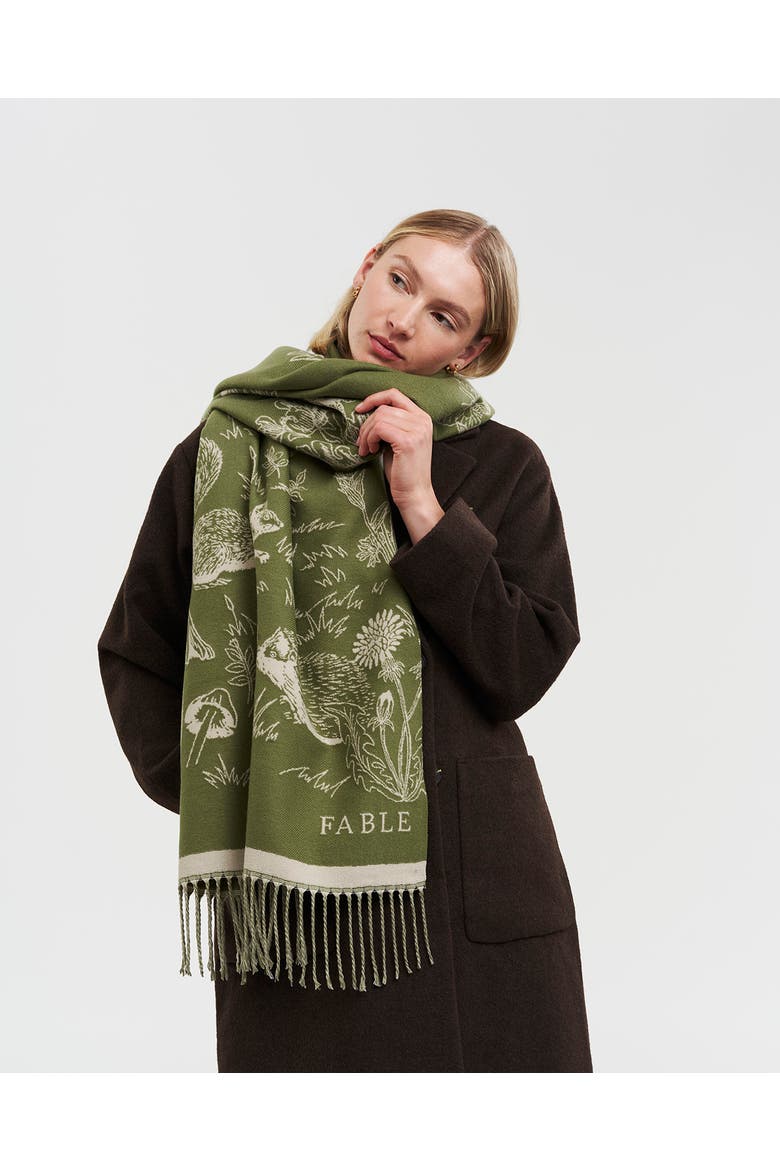 Woodland Scene Check Long Jacquard Scarf, Alternate, color, Green