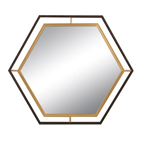 Hexagon 2-Tone Metal Framed Wall Mirror, Black and Gold