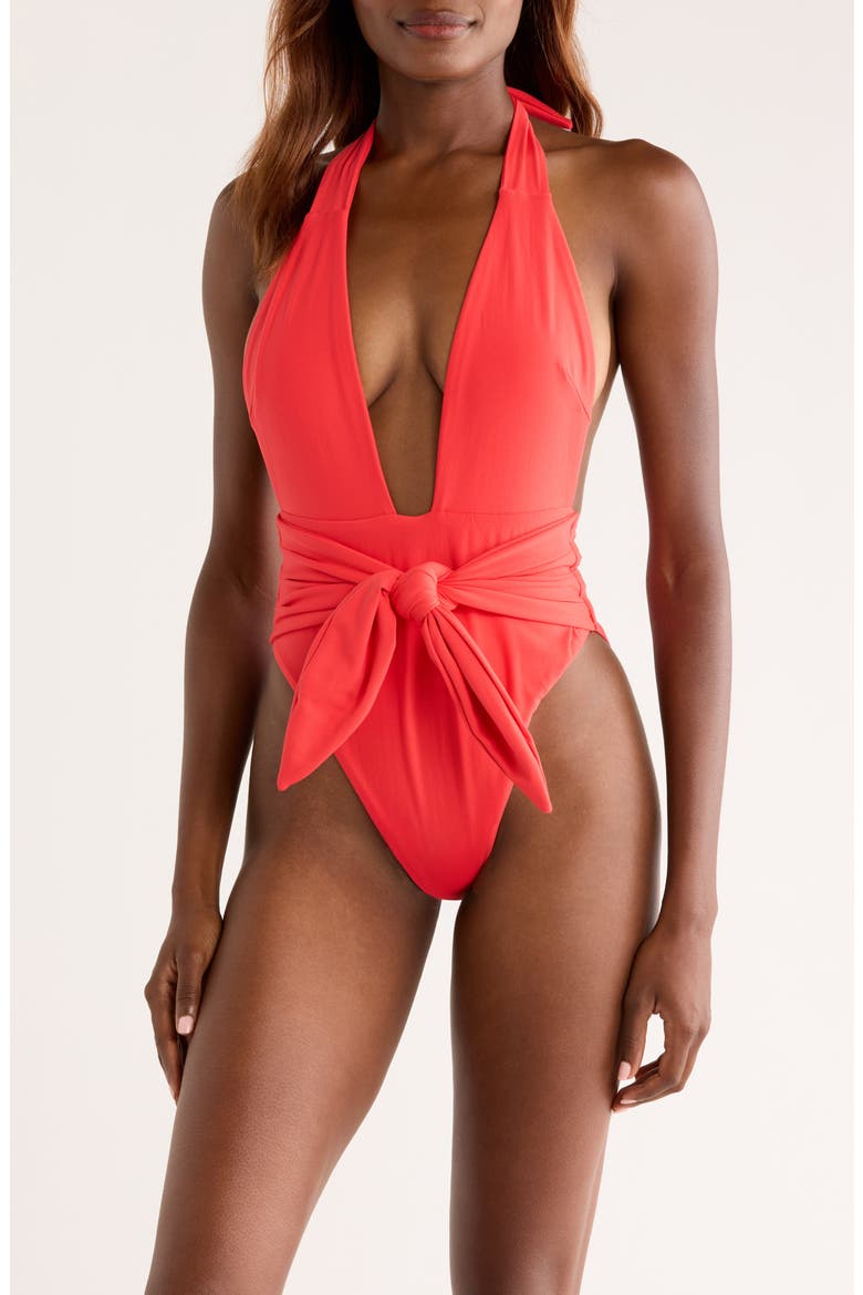 Cherry Tropez Halter One-Piece Swimsuit, Main, color, CHERRY