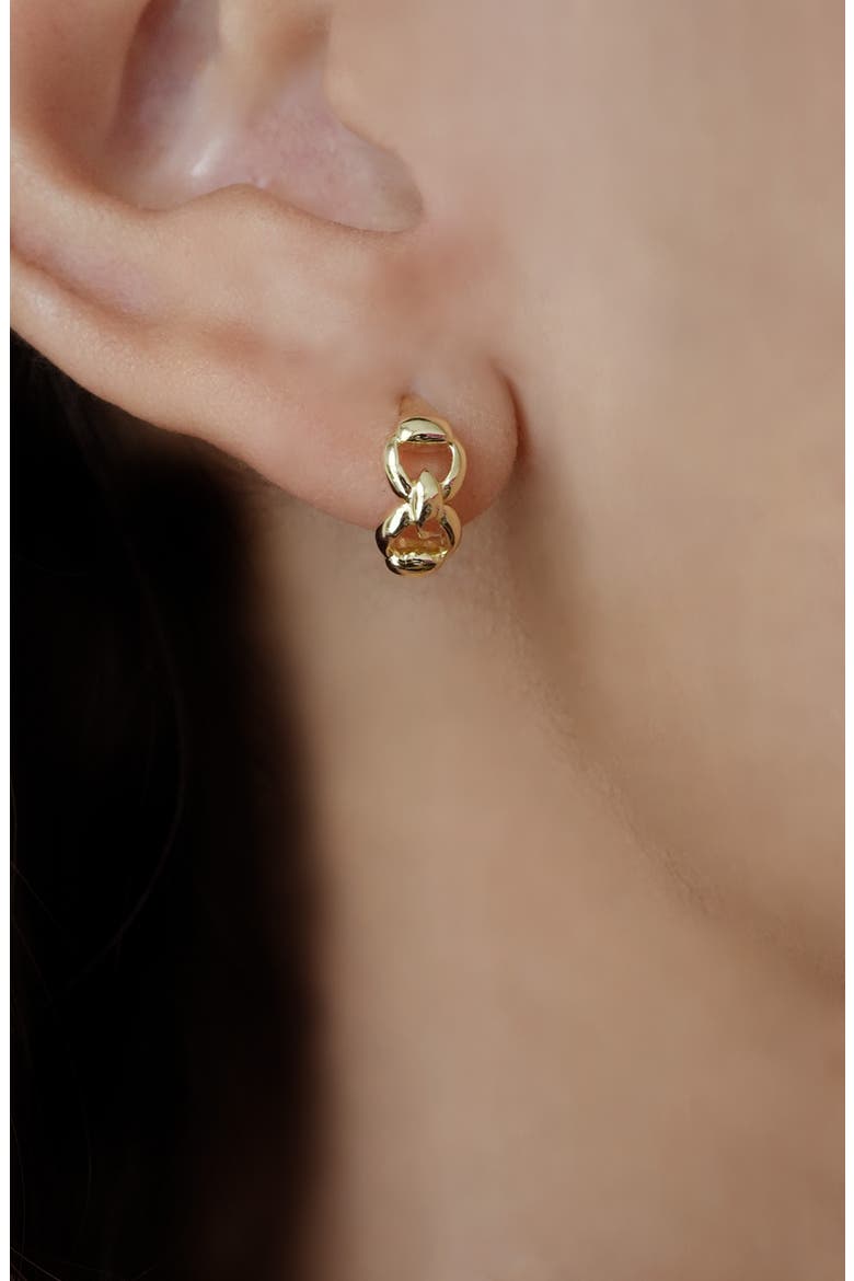 Mini Double Equestrian Link Hoop Earrings, Alternate, color, GOLD