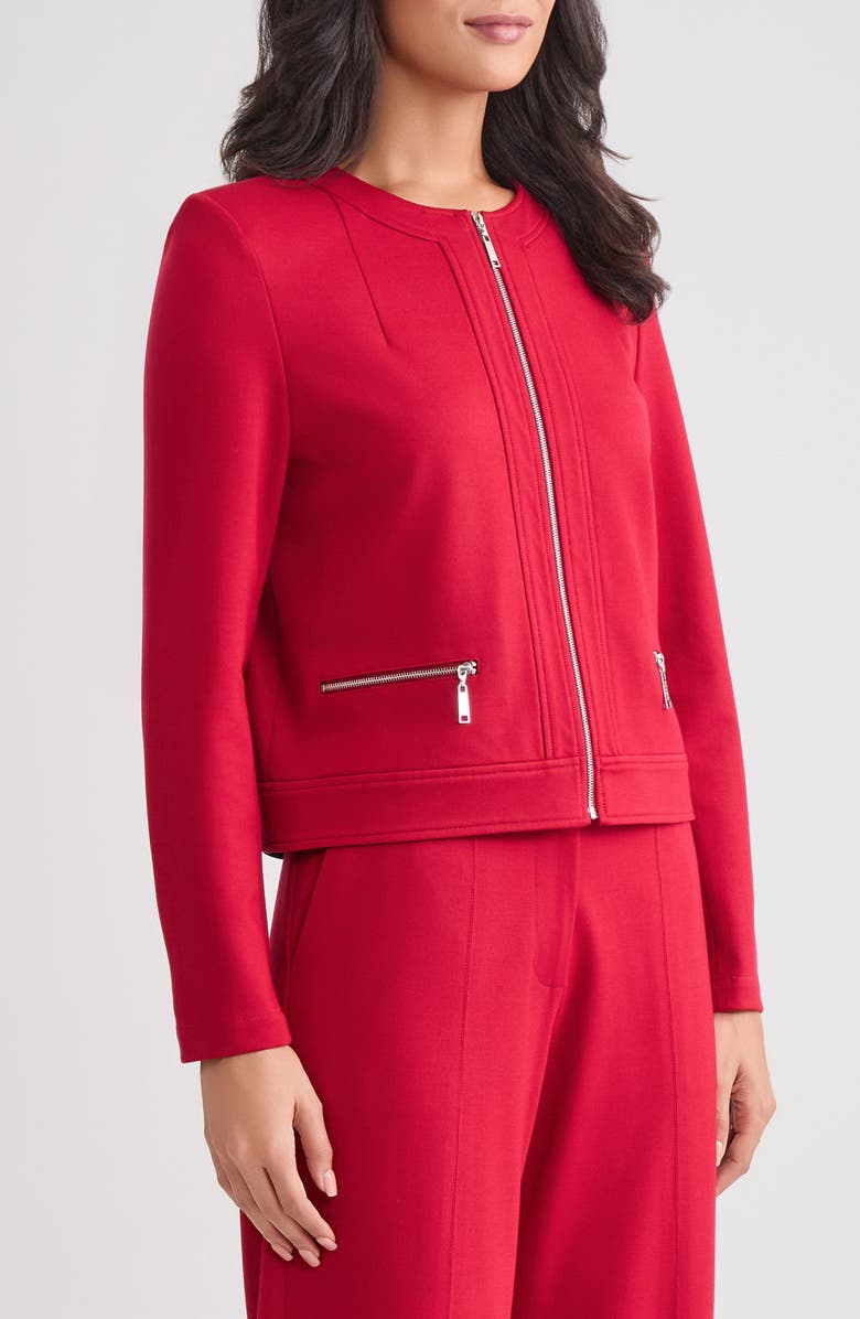 Misook Front Zip Ponte Jacket, Alternate, color, Scarlet Red