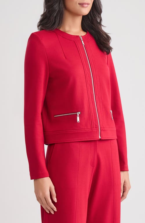 Misook Front Zip Ponte Jacket In Red