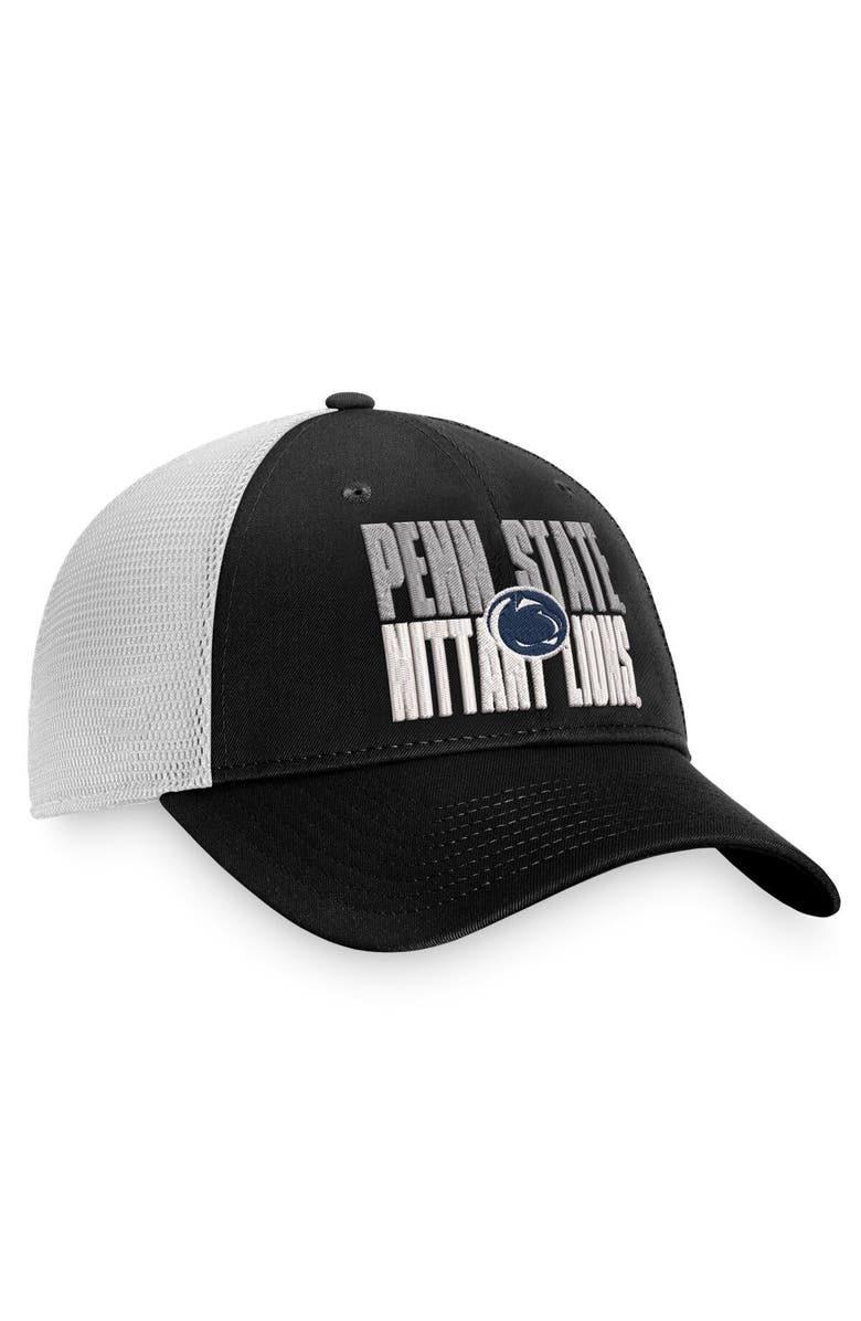 TOP OF THE WORLD Men's Top of the World Black/White Penn State Nittany Lions Stockpile Trucker Snapback Hat, Alternate, color, Black