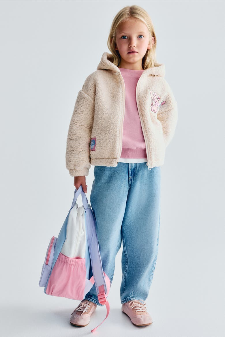 Hooded Teddy Fleece Jacket, Alternate, color, Light beige/Lilo & Stitch