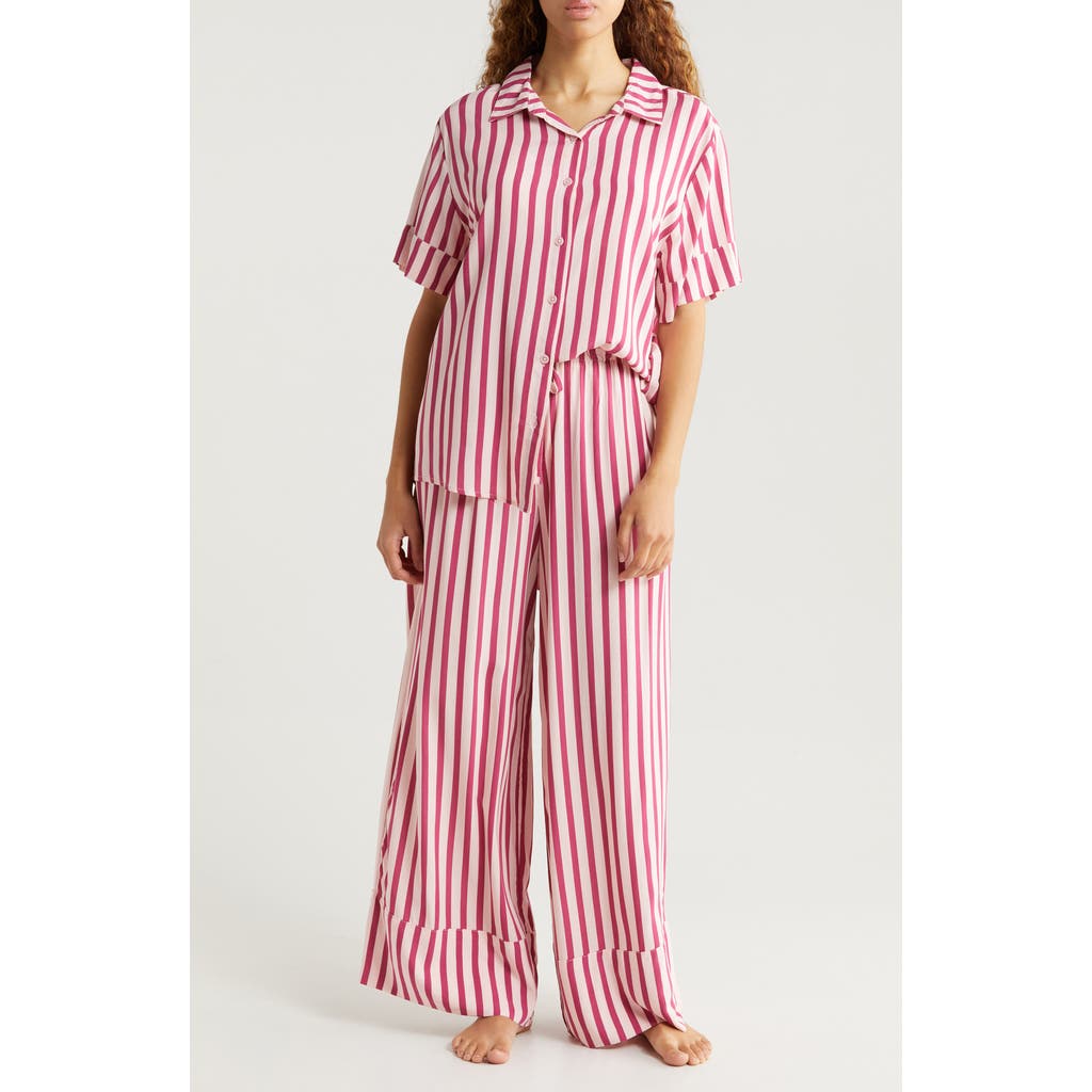 Papinelle Stripe Wide Leg Pajamas In Mulberry/pink Stripe
