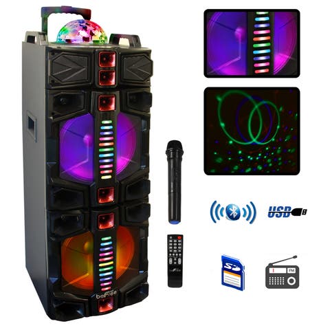 Dual 12in Subwoofer Portable Bluetooth Party Speaker with Remote Control and Wireless Microphone