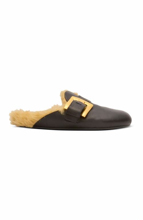 Balmain Flat Leather And Faux Fur Mules In Black