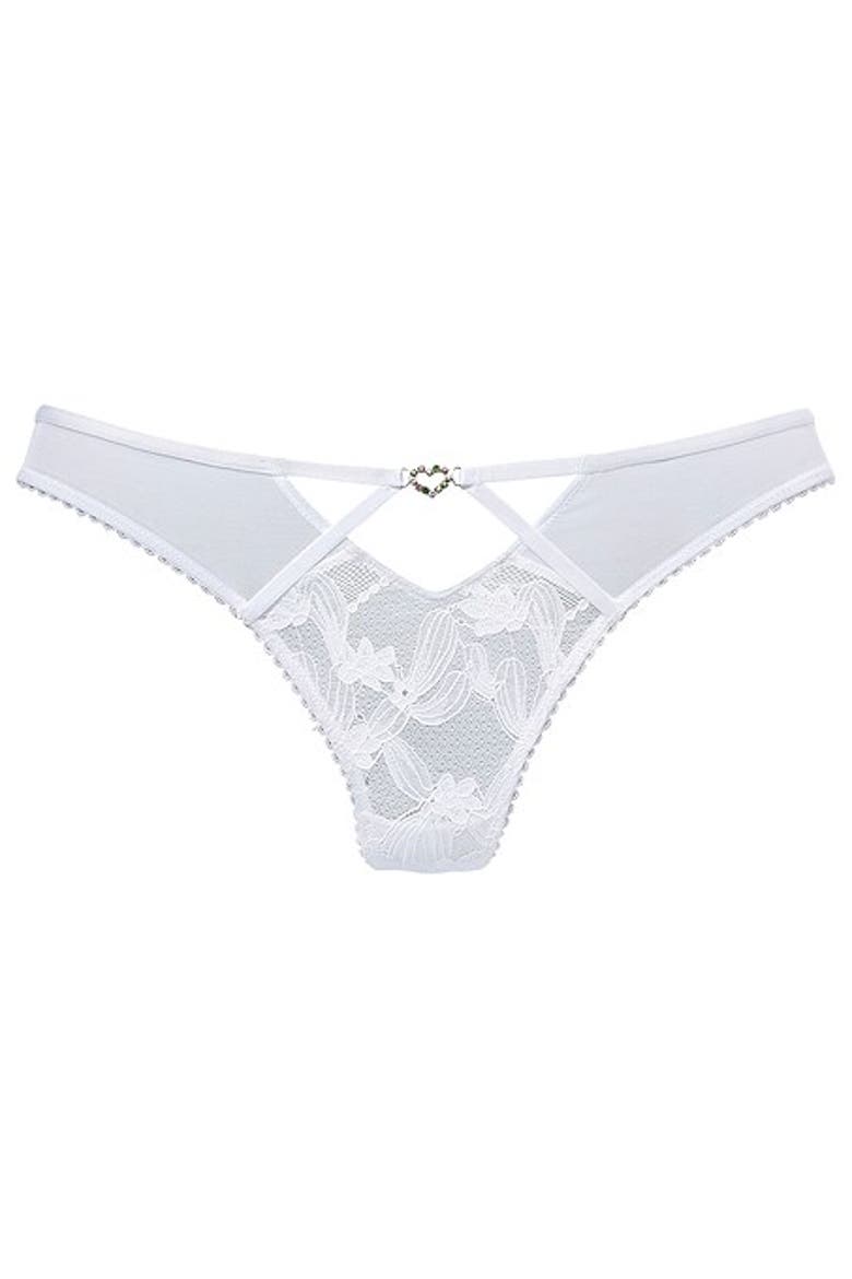 Women's Rhinestone Lace Thong, Main, color, White