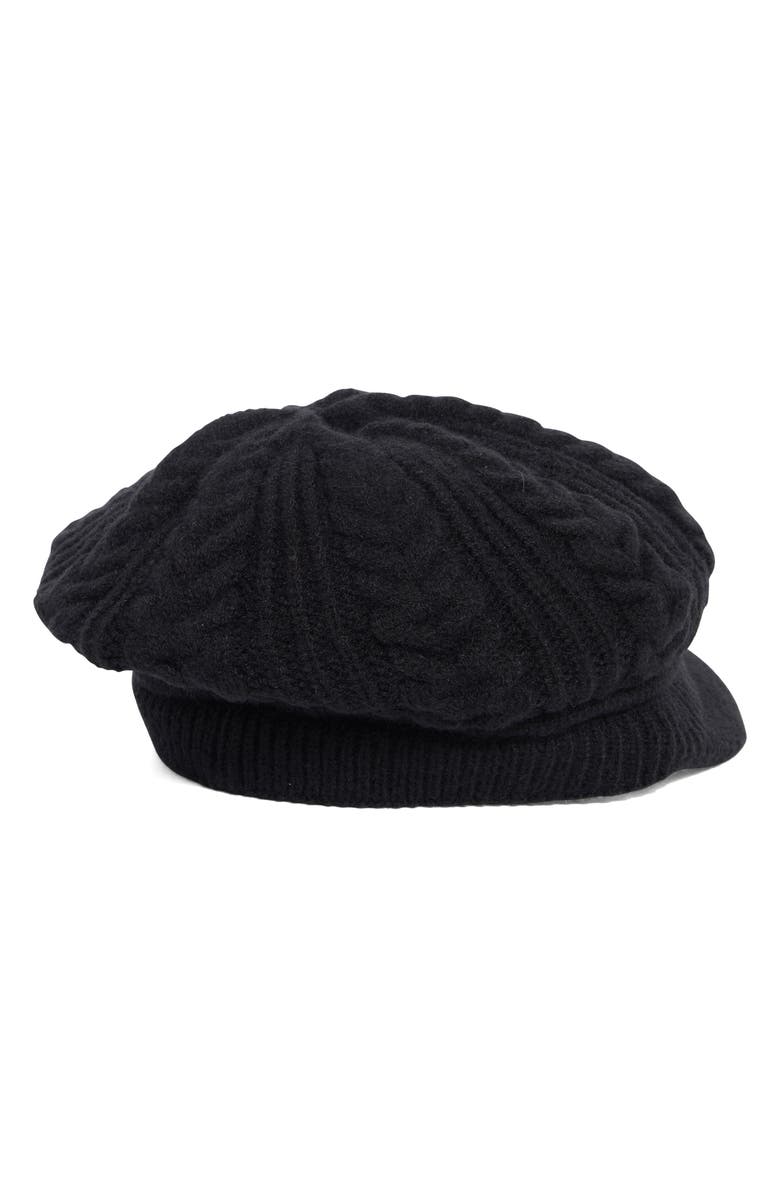 Nine West Slouchy Cable Knit Newsboy Cap, Alternate, color, Black