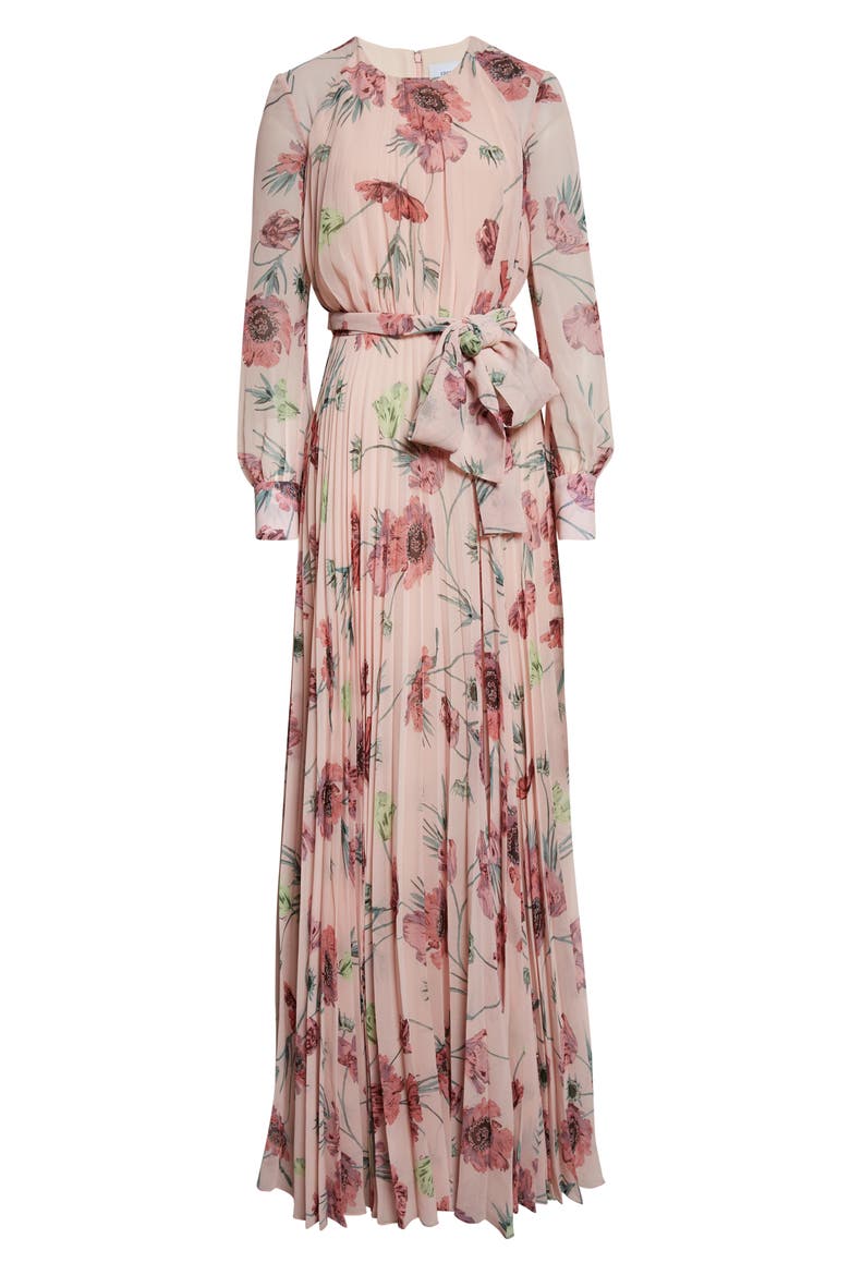 Floral Long Sleeve Pleatable Voile Gown, Alternate, color, BELLE EPOQUE POPPY BLOSSOM