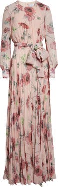 Erdem Floral Long Sleeve Pleatable Voile Gown