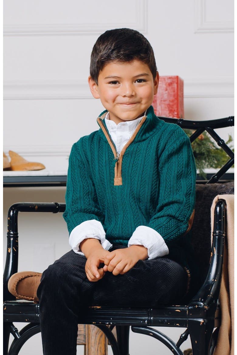 Boys' Organic Half Zip Sweater with Suede Trim, Kids, Alternate, color, Deep Green Rib