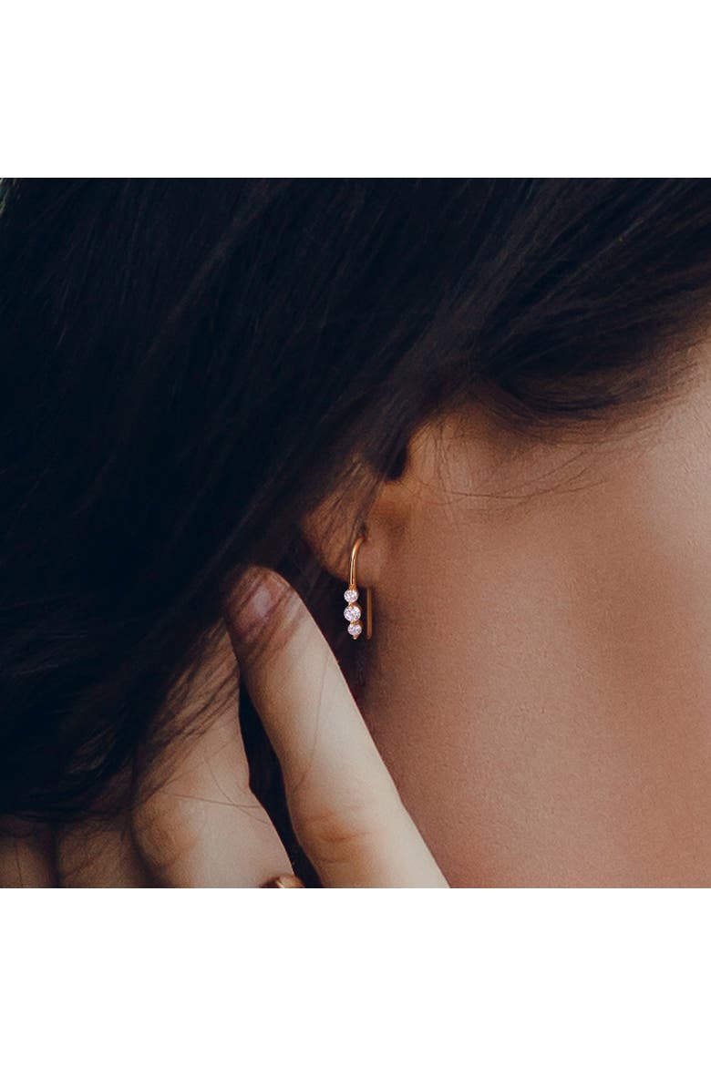Lab-Grown Diamond 3-Stone Earrings, Alternate, color, Gold Plated Sterling Silver