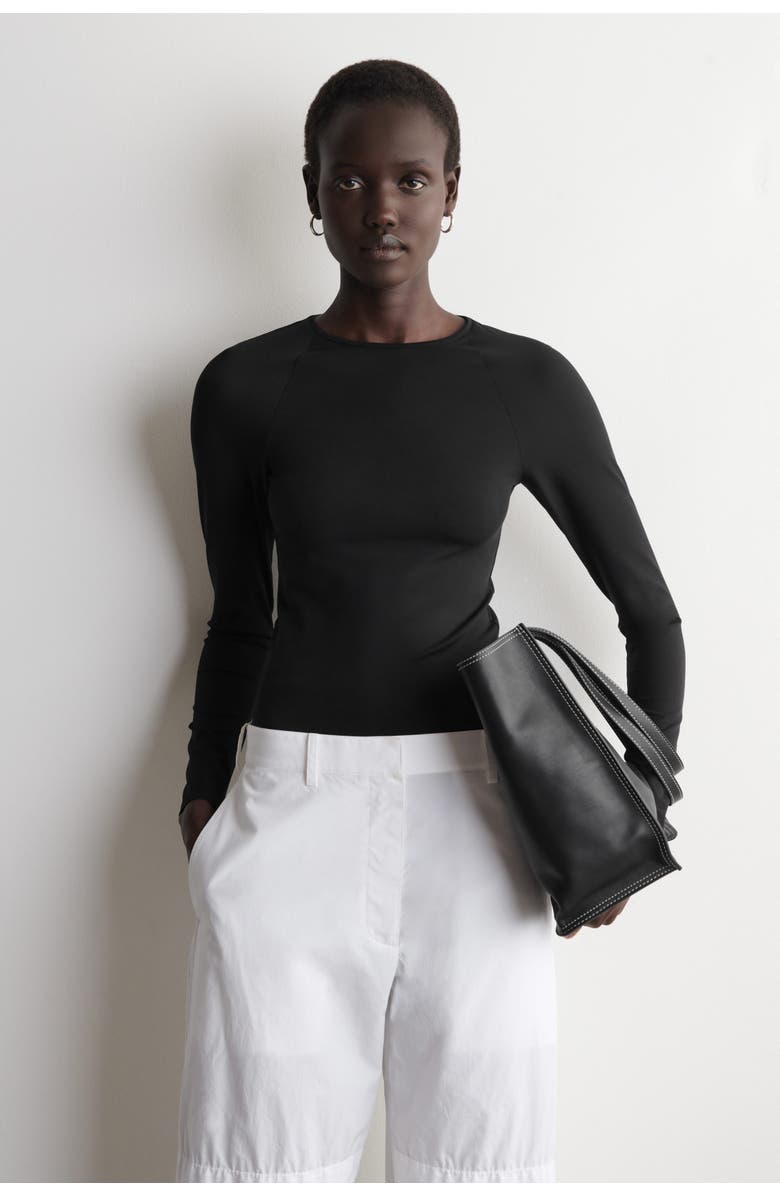 COS Technical Jersey Long-Sleeved Top, Main, color, Black