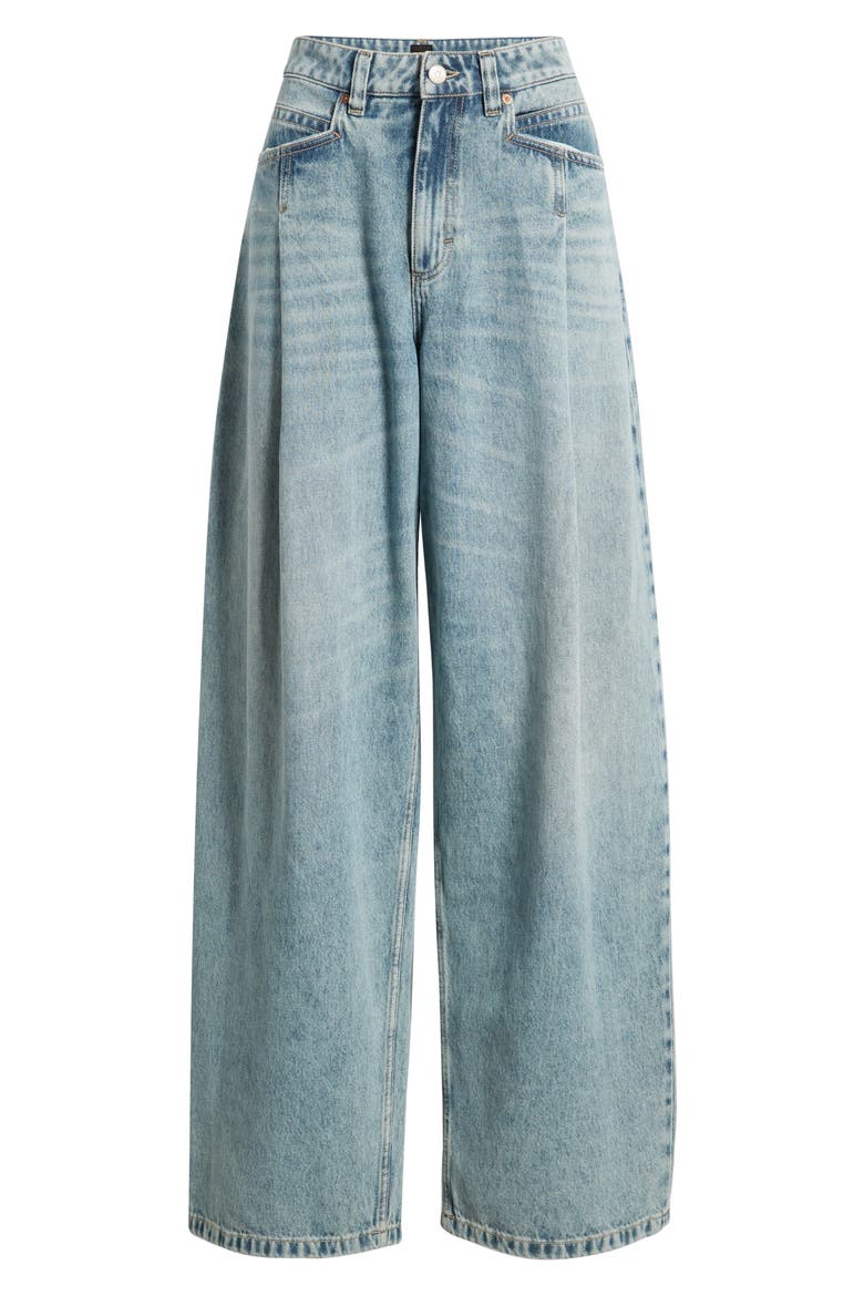 High Waist Slouchy Pleated Jeans, Alternate, color, MED BU