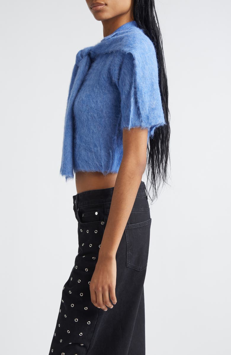 MONSE Tie Scarf Overlay Crop Alpaca & Merino Wool Blend Polo, Alternate, color, Blue