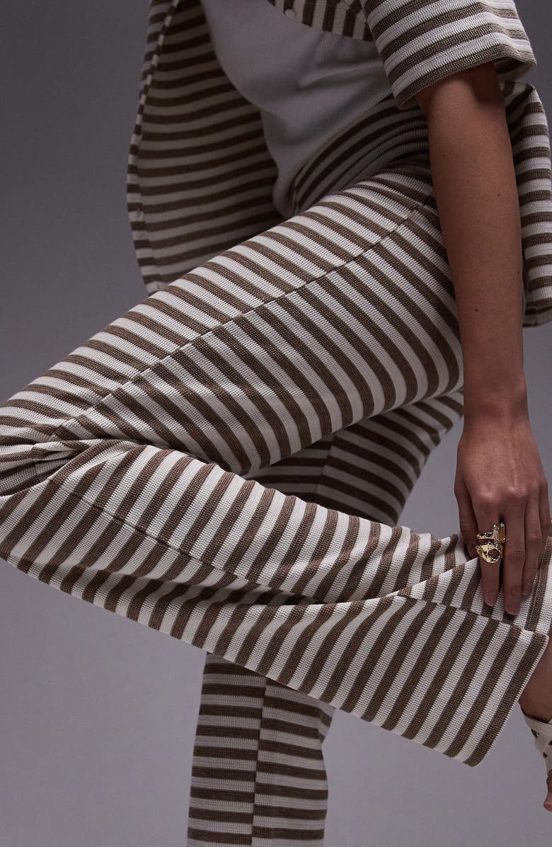 Topshop Stripe Thermal Knit Wide Leg Pants, Alternate, color, 