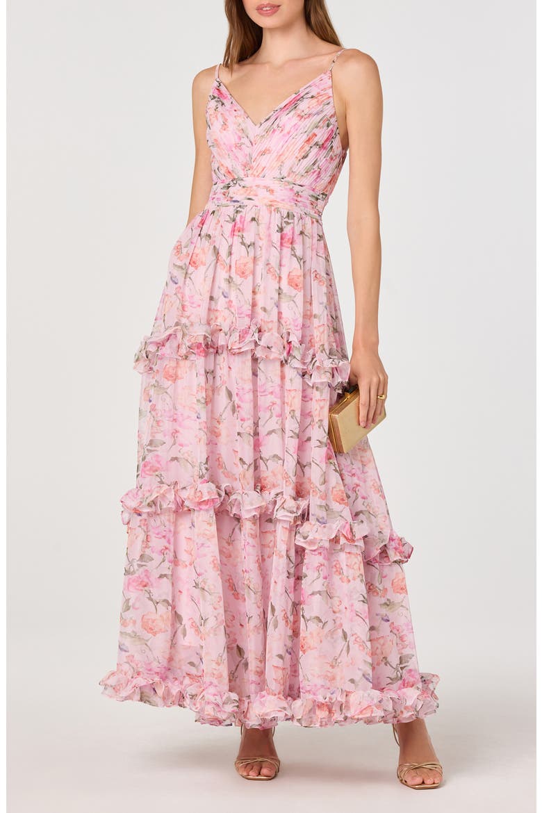 Ayanna Floral Ruffle Trim Maxi Dress, Main, color, PINK FLORAL