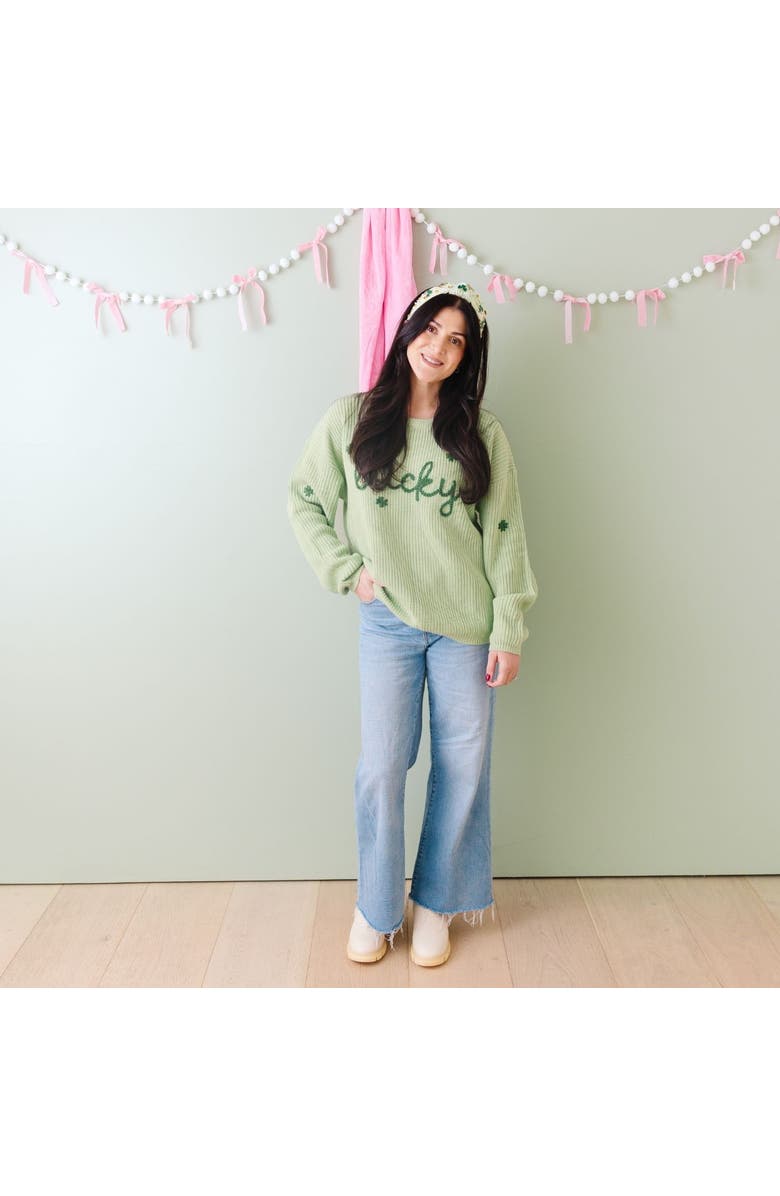 Sweet Wink Lucky Shamrock St. Patrick's Day Knit Women's Sweater, Alternate, color, Mint Green