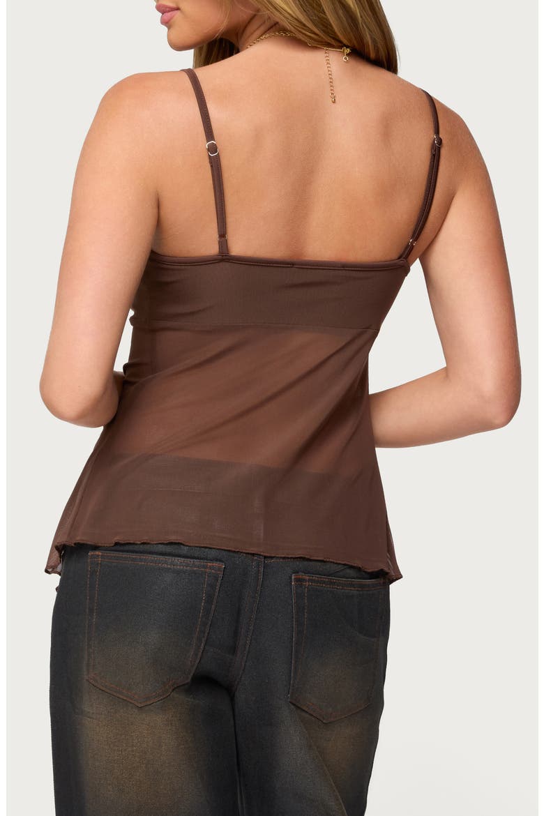 Reeve Split Front Sheer Mesh Top, Alternate, color, BROWN