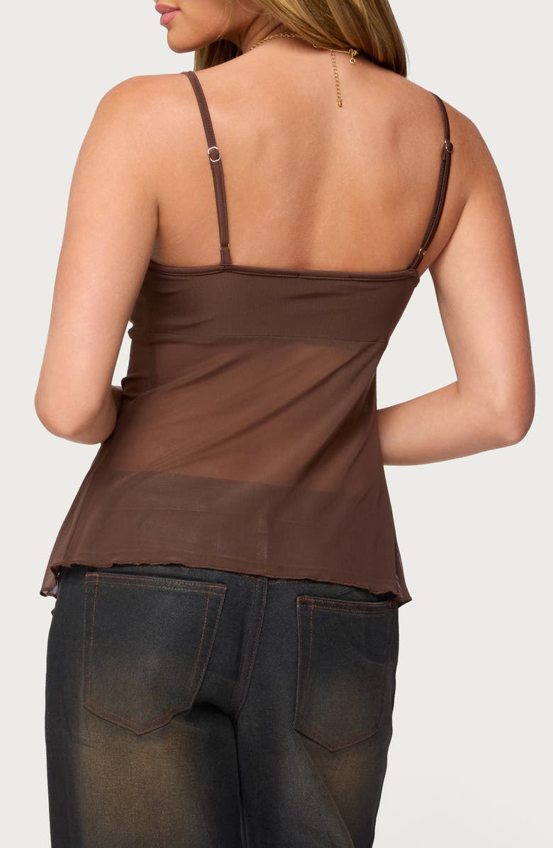 EDIKTED Reeve Split Front Sheer Mesh Top, Alternate, color, Brown