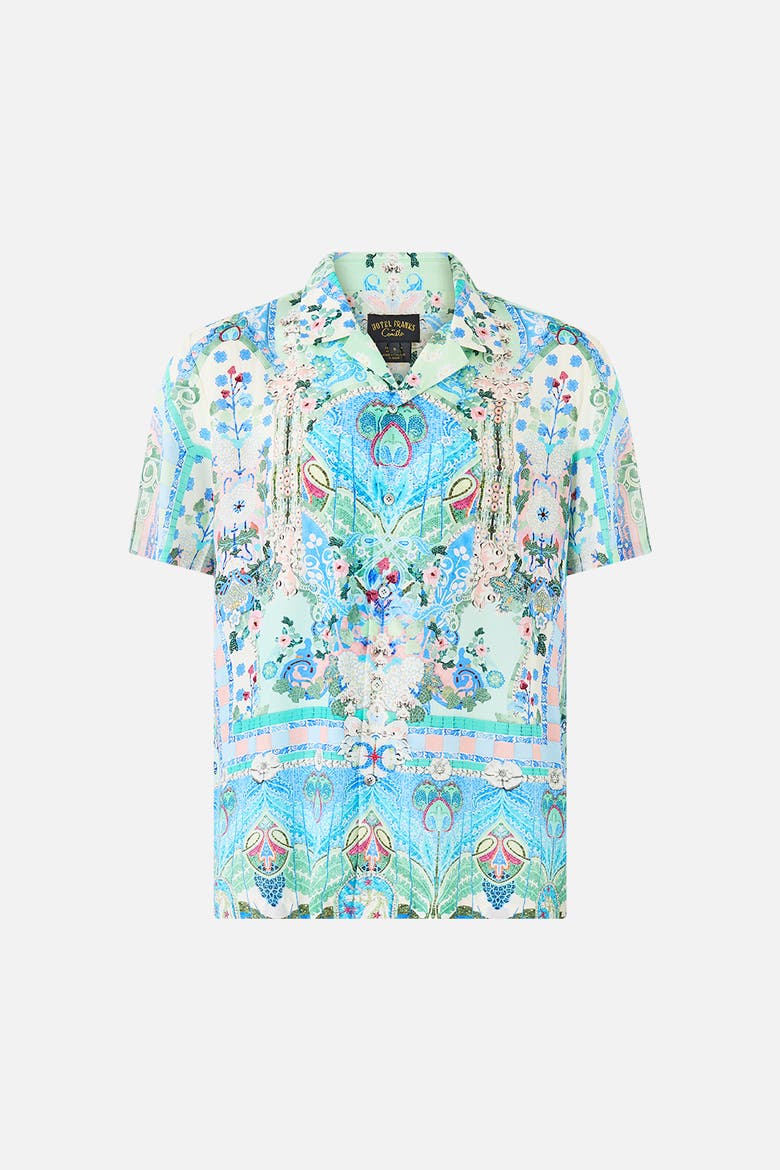 Short Sleeve Camp Collared Shirt, Main, color, Midsummer Mosaics