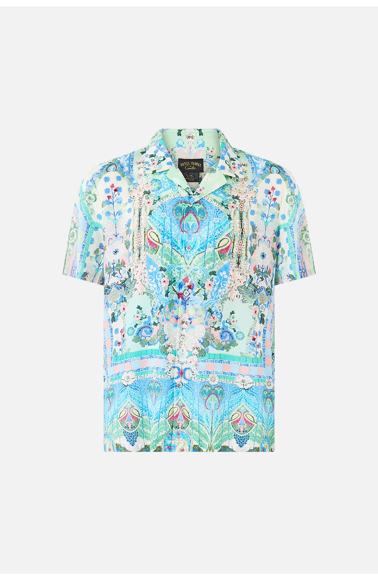 Camilla Short Sleeve Camp Collared Shirt, Main, color, Midsummer Mosaics
