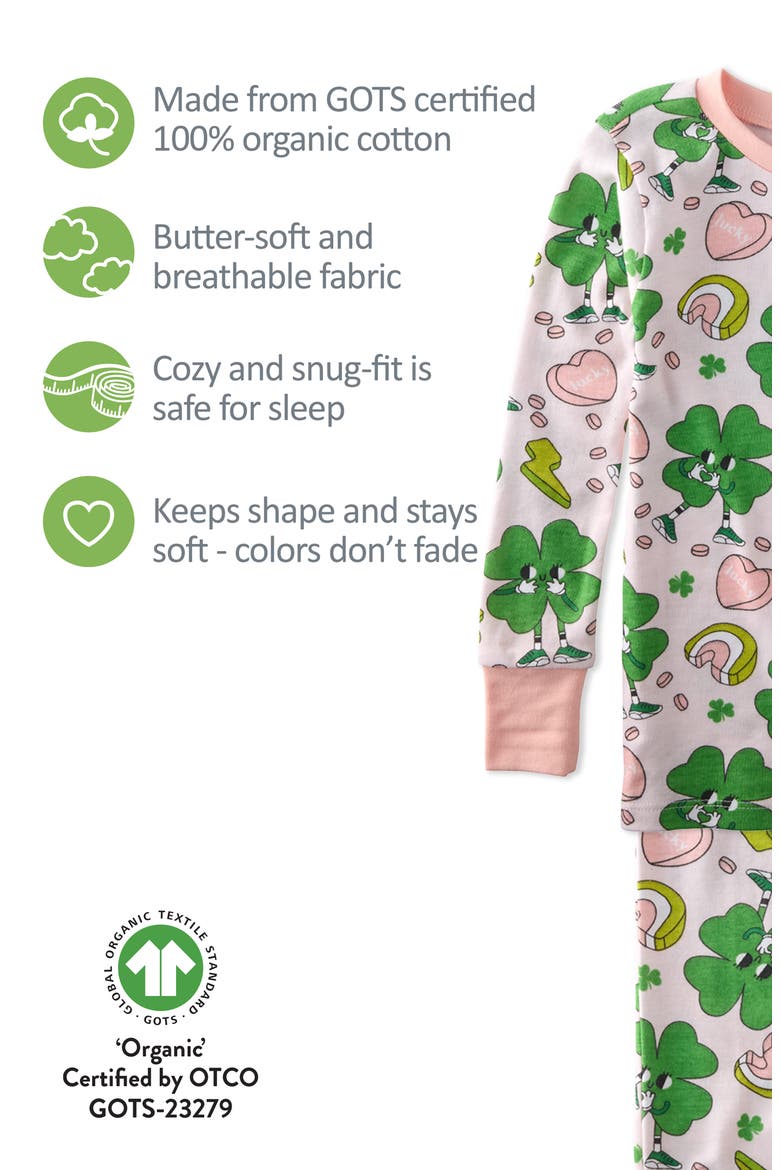 Kids' Zen Two-Piece Organic Cotton Pajamas, Alternate, color, HAPPY GO LUCKY