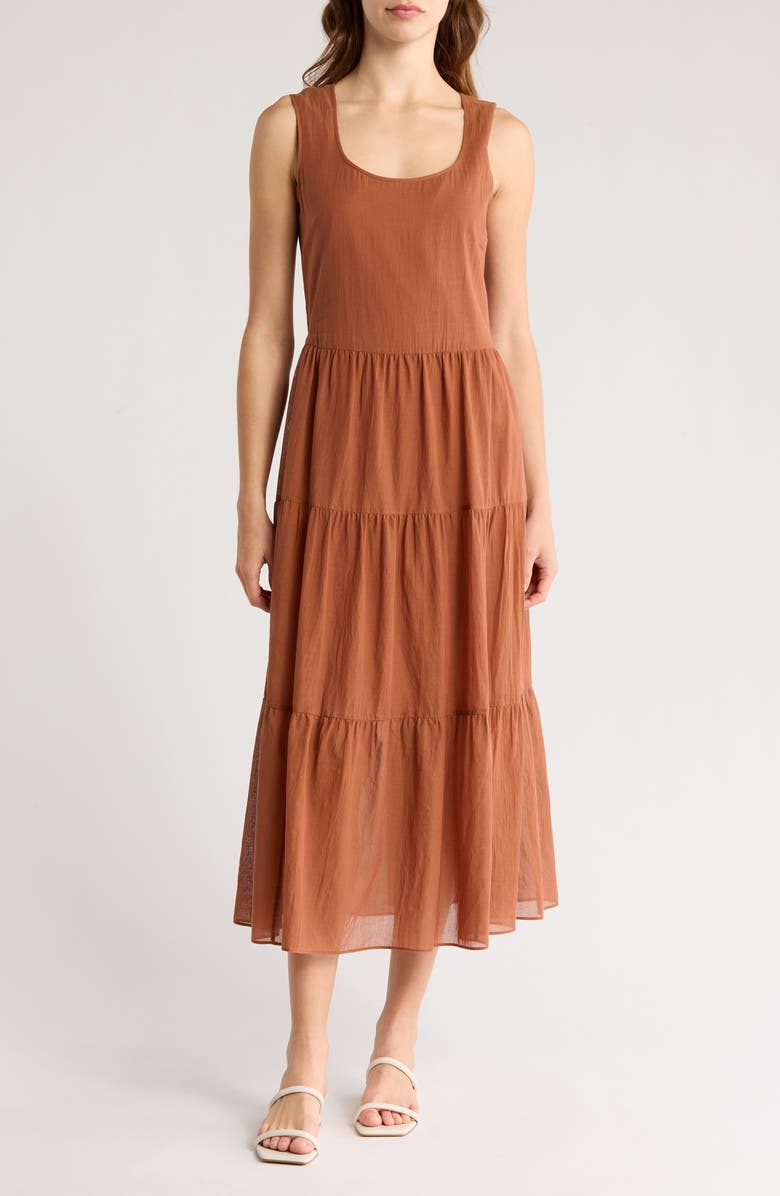 Theory Sleeveless Tiered Cotton Maxi Dress, Main, color, Terracott