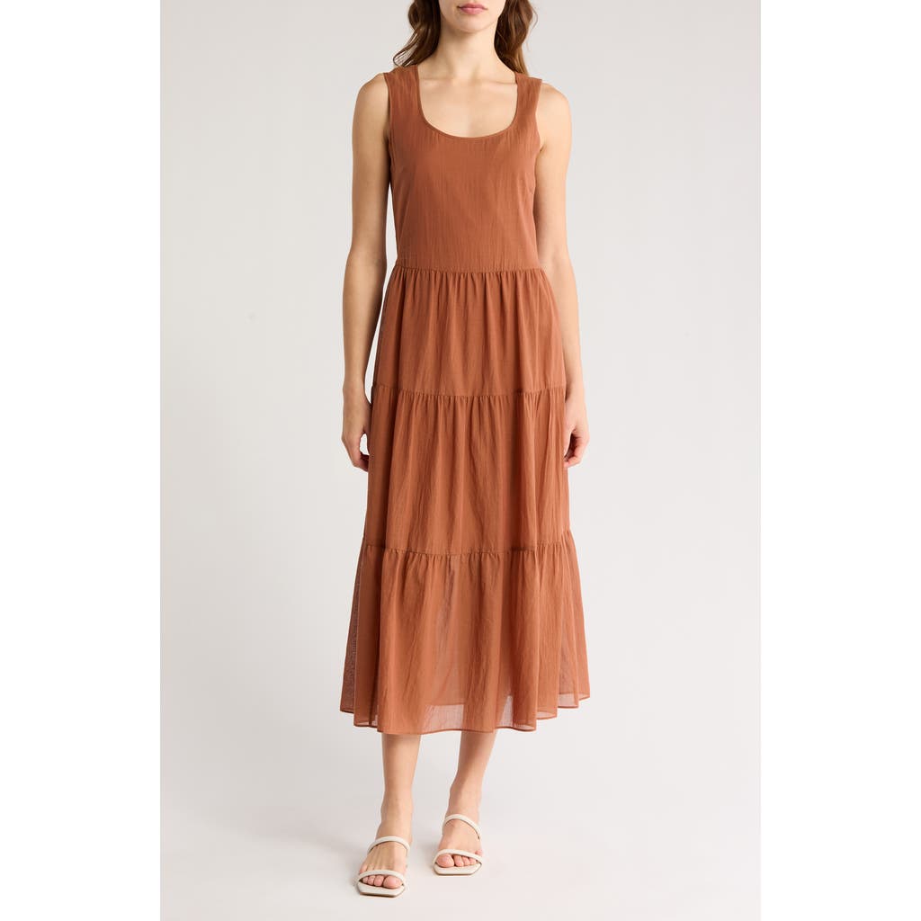 Theory Sleeveless Tiered Cotton Maxi Dress In Terracott