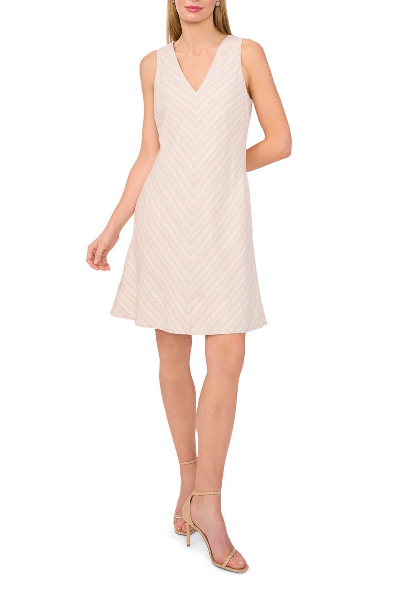 Chevron Stripe V-Neck Sleeveless Dress, Main, color, ALMOND MILK