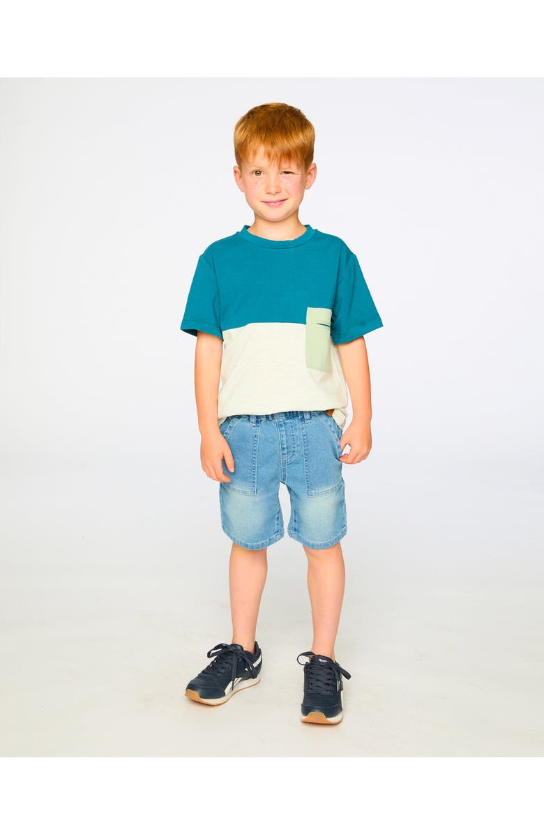 Deux par Deux Organic Cotton Colorblock Jersey Short Sleeve T-Shirt with Chest Pocket, Alternate, color, Heather Grey