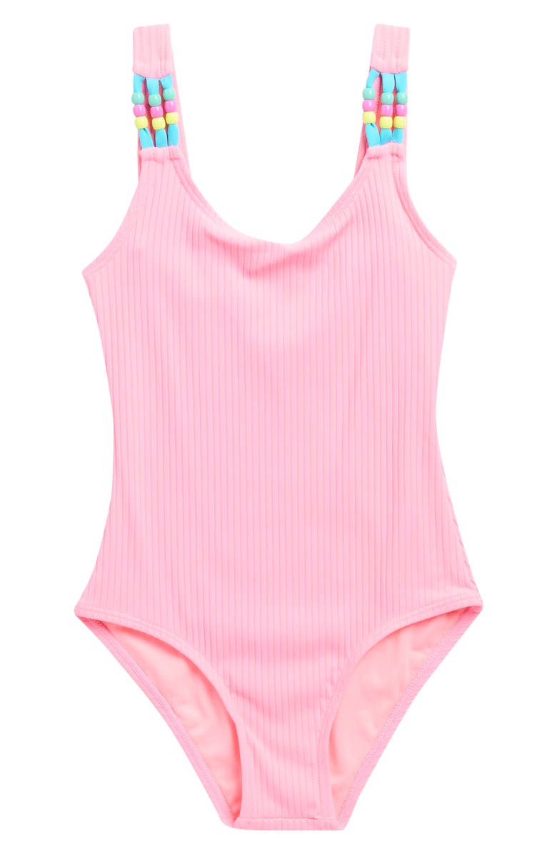Beach Lingo Kids' Pony Bead One-Piece Swimsuit, Main, color, Watermleon