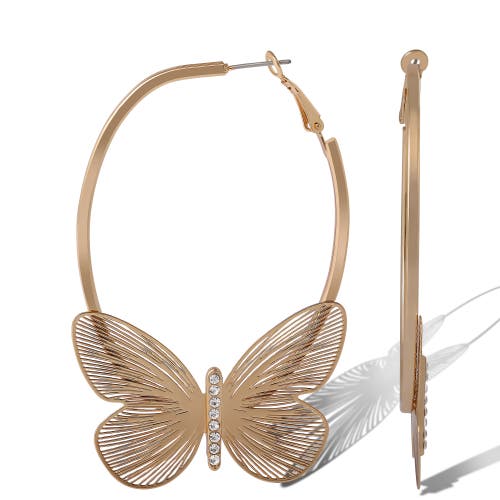 Jessica Simpson Butterfly Hoop Earrings With Clear Crystal In Brown